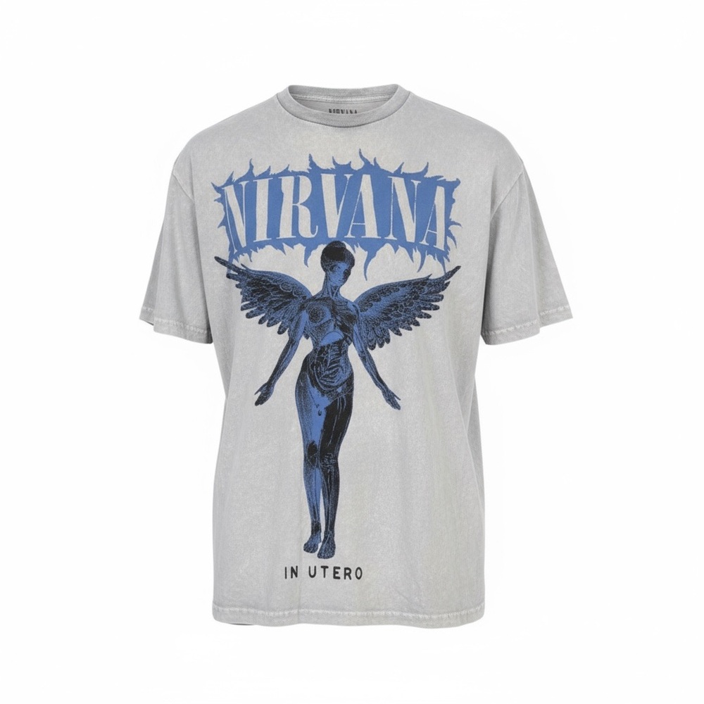 Medium Nirvana Gray and Blue Graphic T-Shirt